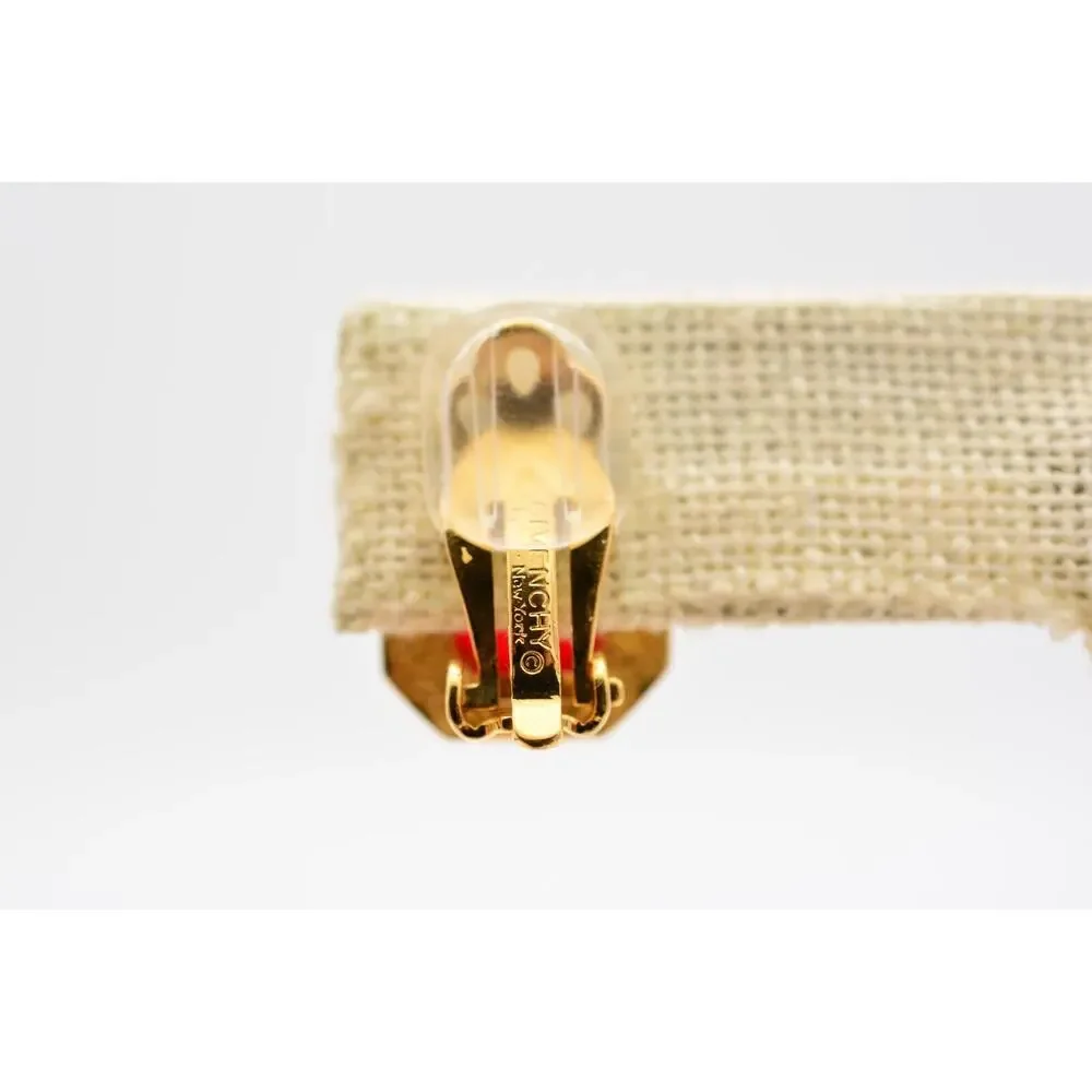 Givenchy Vintage Crystal Clip On Earrings Red Baguette Rhinestone Signed BinAG - Picture 11 of 12